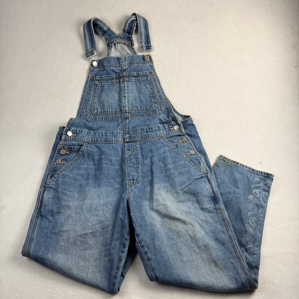 Gap Denim Womens Medium Wash Blue Bib Overalls Size M Relaxed Straight Leg